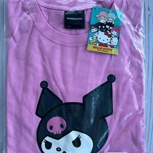 DUMBGOOD Kuromi Glitter Print Crew Neck Short Sleeve Pink Unisex Adult T-shirt